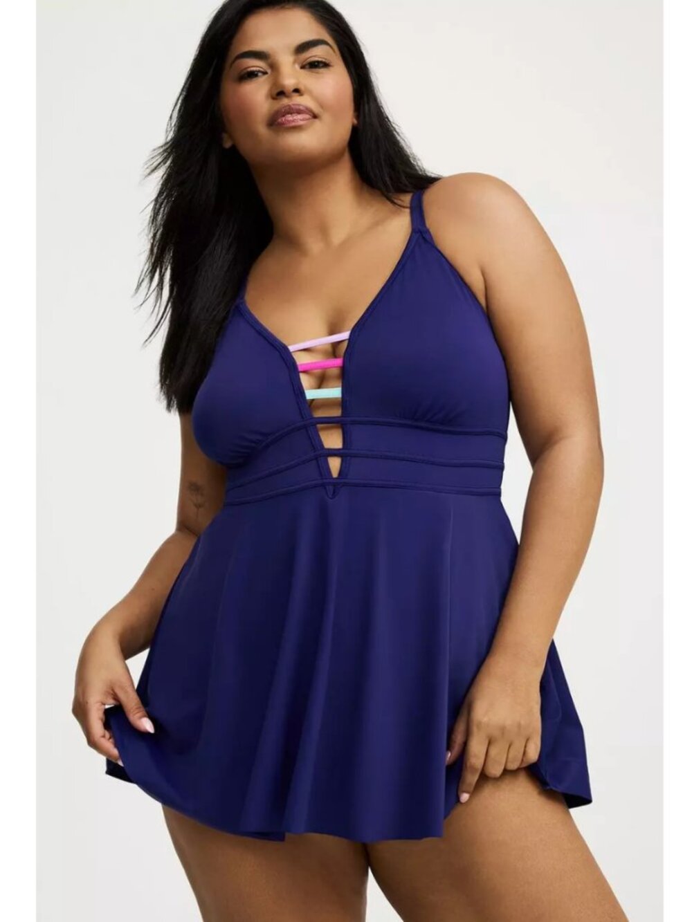 Torrid 2 Indigo Wire-Free Strappy Plunge Swim Dress With Brief 2X 18 20
